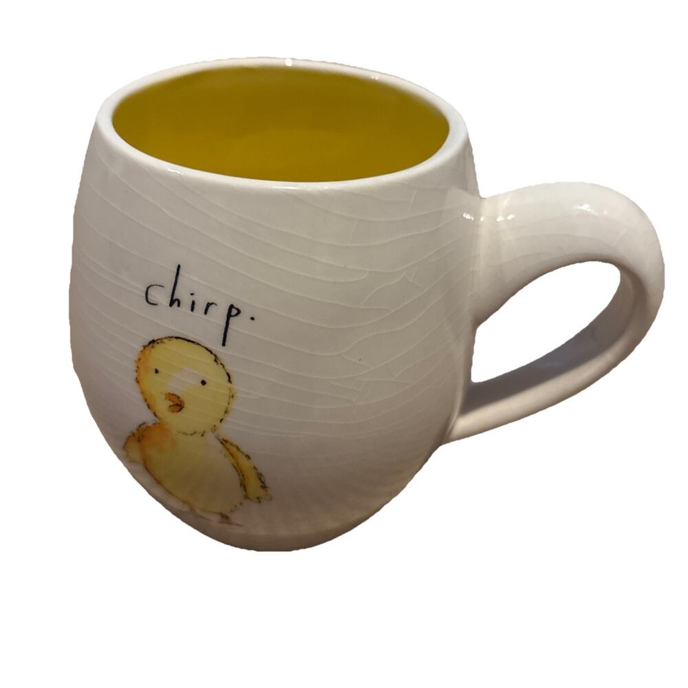 Rare Vintage Rae Dunn M Studios Original Chirp Mug Chick Yellow Interior Cup